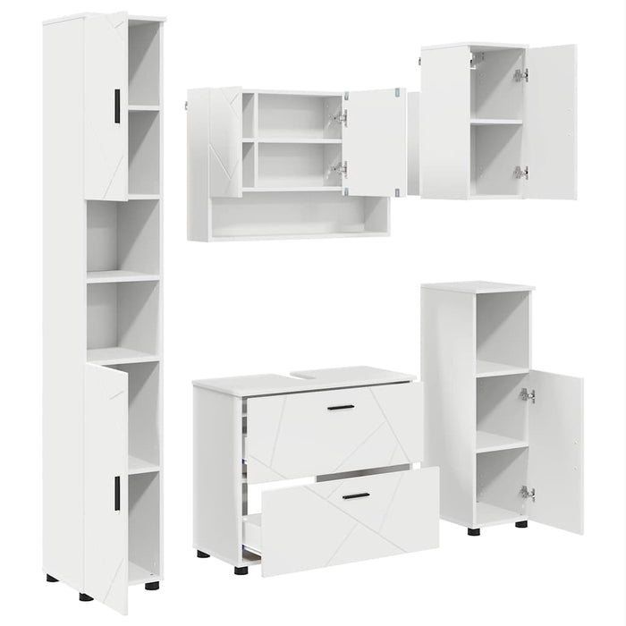 Set de mobilier pentru baie 5 pcs Alb Lemn aranjat și metal WALTI