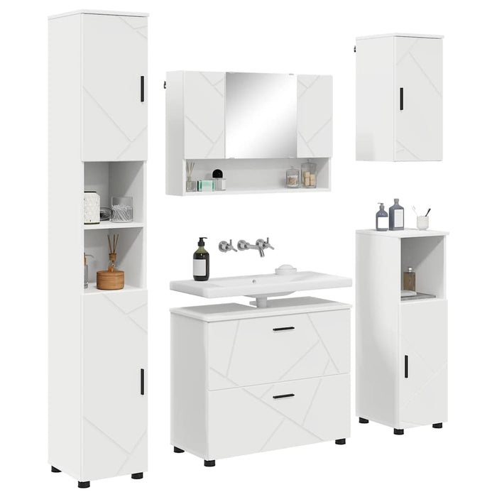 Set de mobilier pentru baie 5 pcs Alb Lemn aranjat și metal WALTI