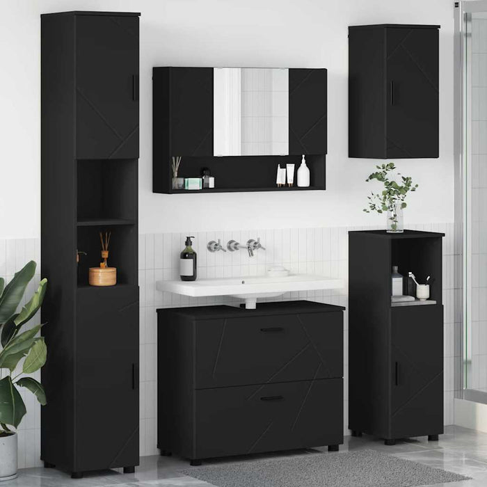 Set de mobilier pentru baie 5 pcs Negru Lemn aranjat și metal WALTI