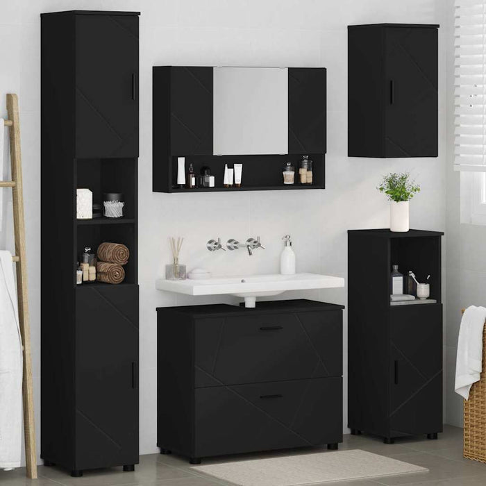 Set de mobilier pentru baie 5 pcs Negru Lemn aranjat și metal WALTI