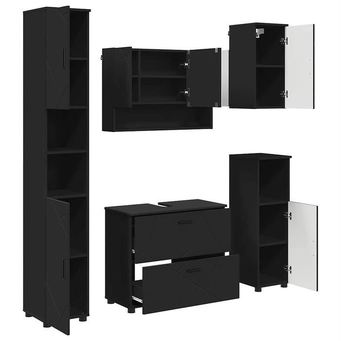 Set de mobilier pentru baie 5 pcs Negru Lemn aranjat și metal WALTI