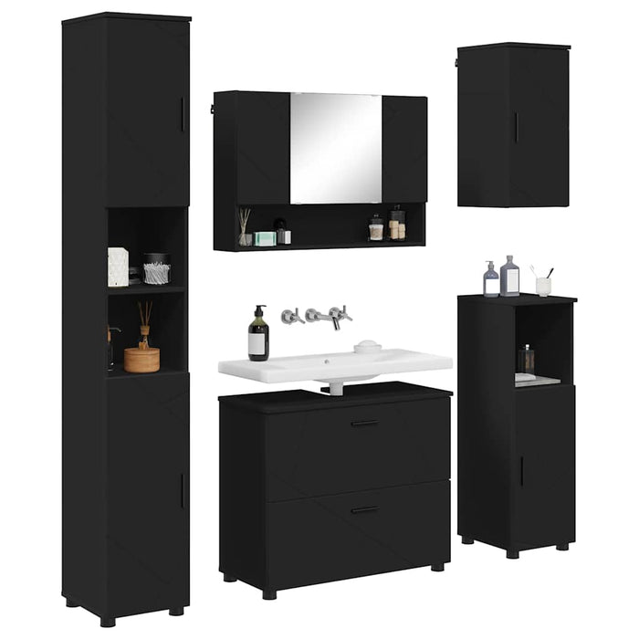Set de mobilier pentru baie 5 pcs Negru Lemn aranjat și metal WALTI