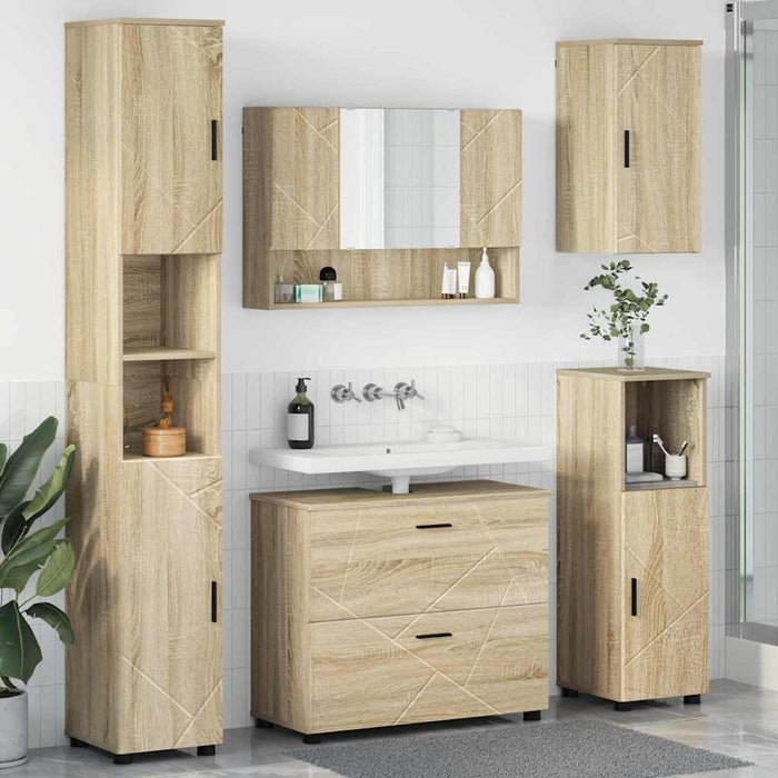 Set de mobilier pentru baie cu sertar 5 pcs Stejar Sonoma WALTI
