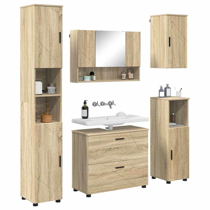 Set de mobilier pentru baie cu sertar 5 pcs Stejar Sonoma WALTI