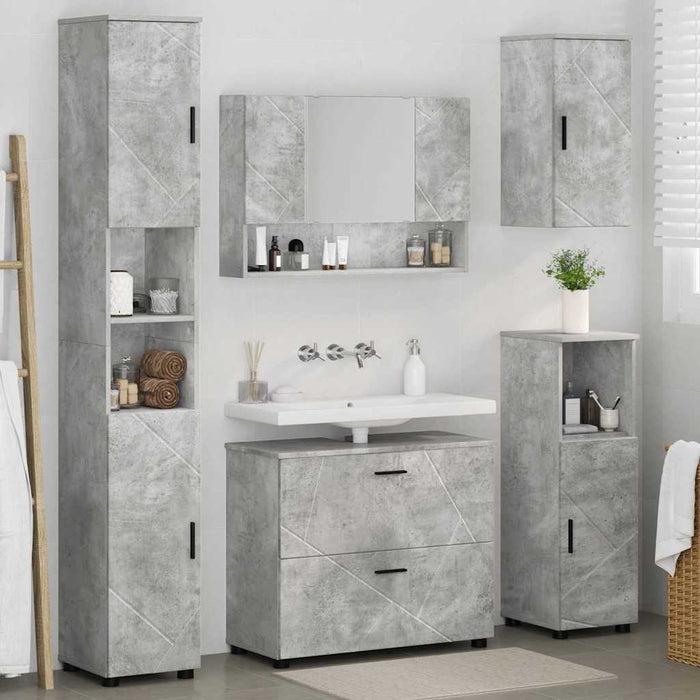 Set de mobilier pentru baie cu sertar 5 pcs Gri din beton WALTI