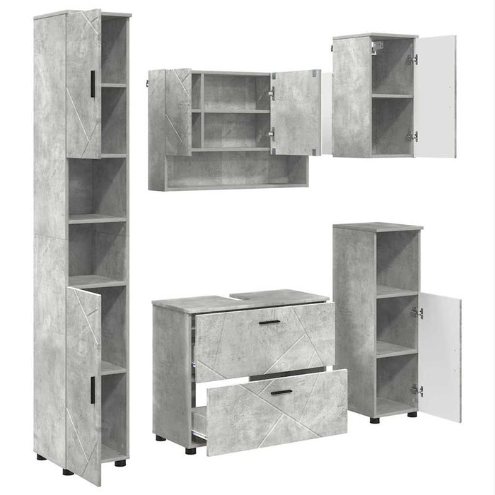 Set de mobilier pentru baie cu sertar 5 pcs Gri din beton WALTI