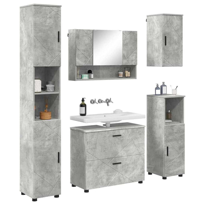 Set de mobilier pentru baie cu sertar 5 pcs Gri din beton WALTI