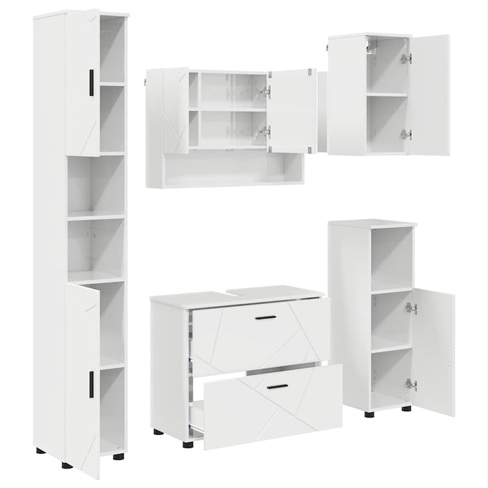 Set de mobilier pentru baie cu sertar cu raft 5 pcs Alb lucios WALTI