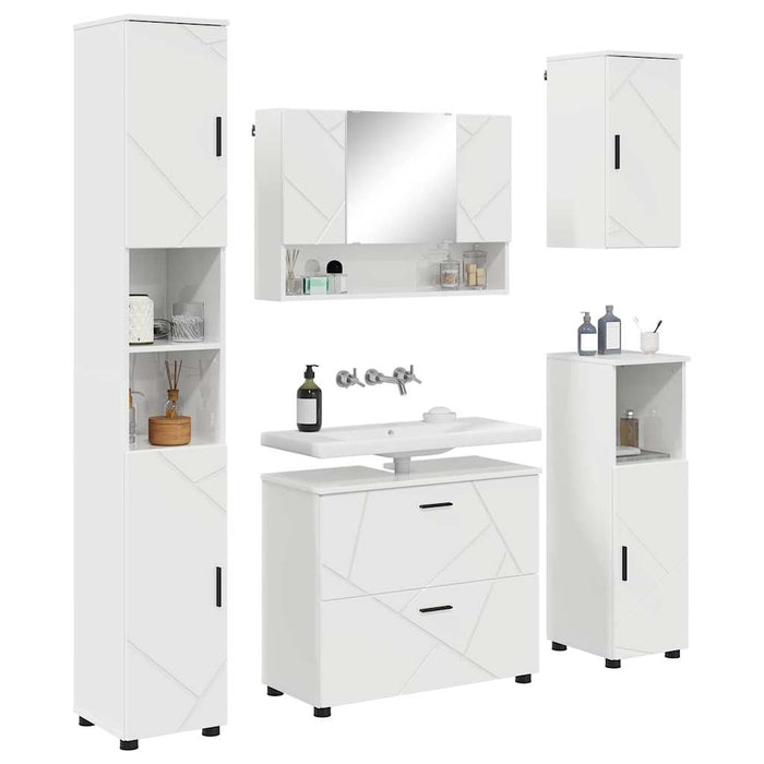 Set de mobilier pentru baie cu sertar cu raft 5 pcs Alb lucios WALTI