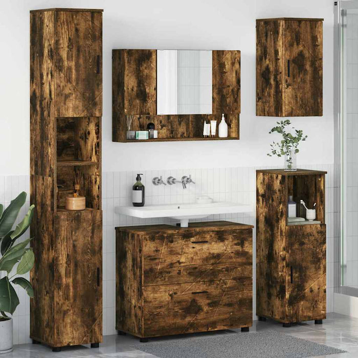 Set de mobilier pentru baie 5 buc. Stejar fumuriu - WALTI WALTI