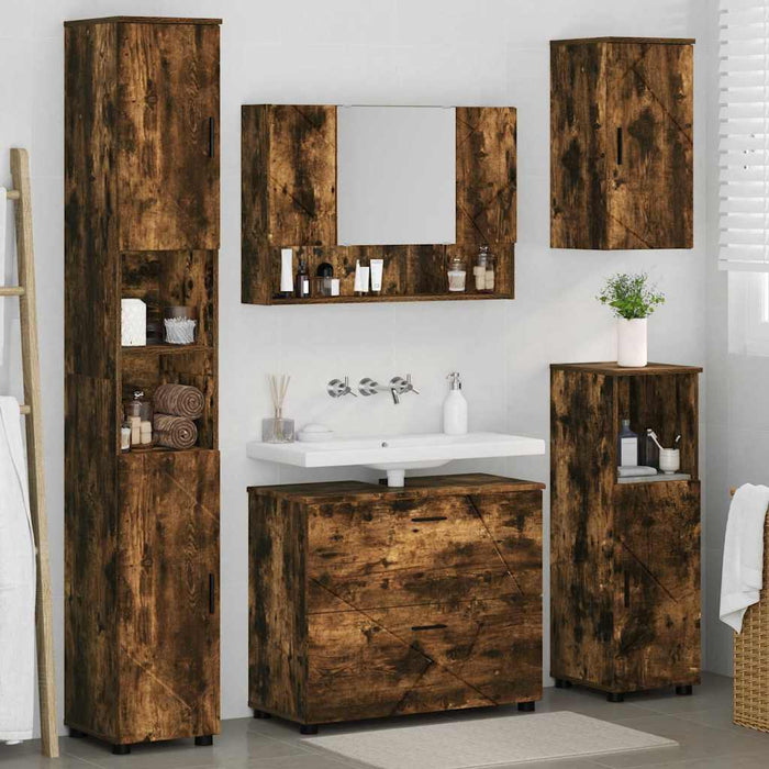 Set de mobilier pentru baie 5 buc. Stejar fumuriu - WALTI WALTI