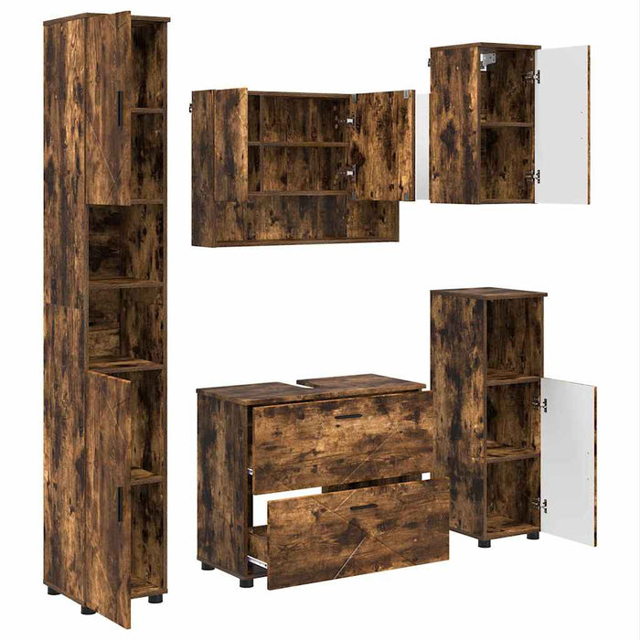Set de mobilier pentru baie 5 buc. Stejar fumuriu - WALTI WALTI