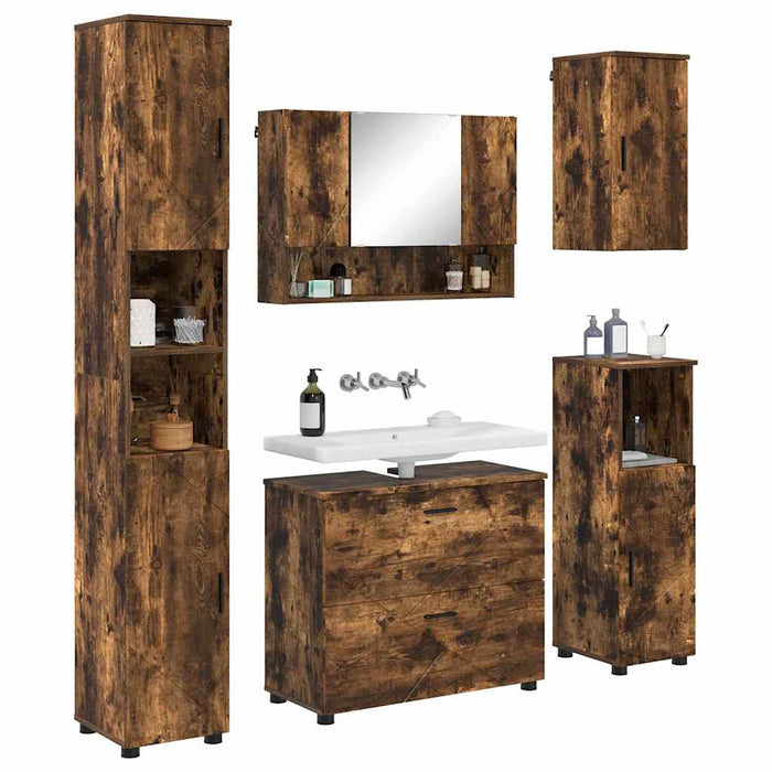 Set de mobilier pentru baie 5 buc. Stejar fumuriu - WALTI WALTI