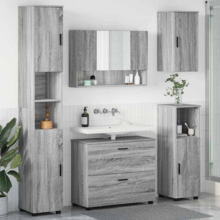 Set de mobilier pentru baie cu sertar cu raft 5 pcs Gri Sonoma WALTI