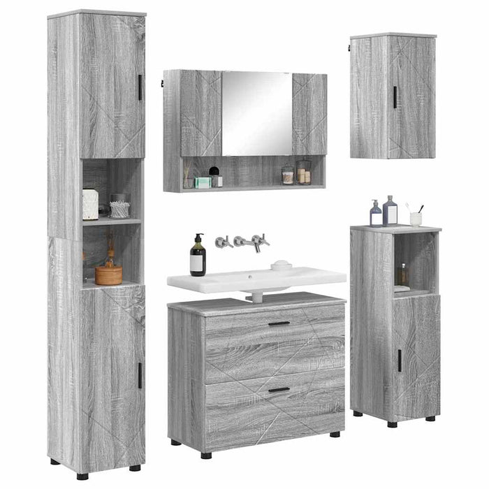 Set de mobilier pentru baie cu sertar cu raft 5 pcs Gri Sonoma WALTI