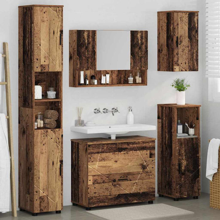 Set de mobilier pentru baie cu sertar cu raft 5 pcs Lemn Vechi WALTI