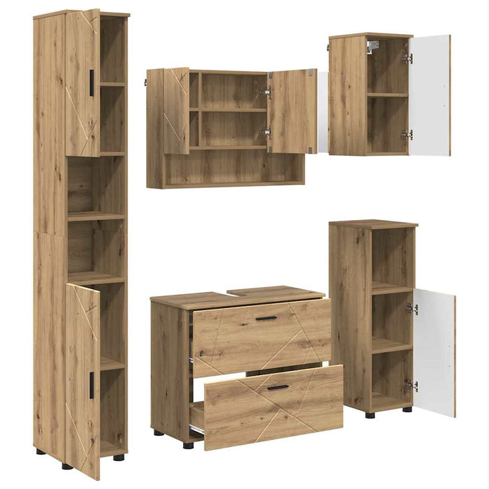 Set de mobilier pentru baie 5 buc. Stejar Artizanal WALTI