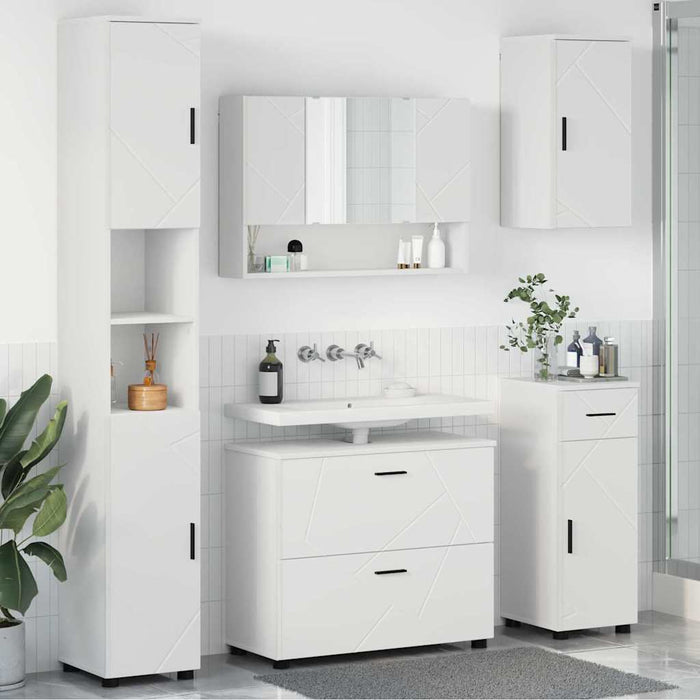 Set de mobilier pentru baie 5 pcs Alb Lemn aranjat și metal WALTI
