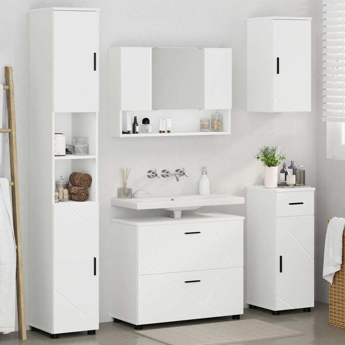 Set de mobilier pentru baie 5 pcs Alb Lemn aranjat și metal WALTI