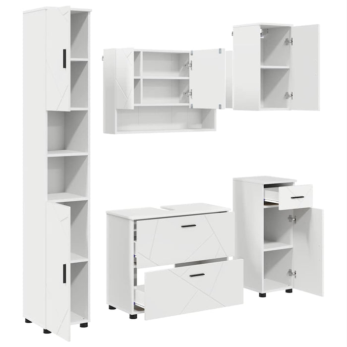 Set de mobilier pentru baie 5 pcs Alb Lemn aranjat și metal WALTI