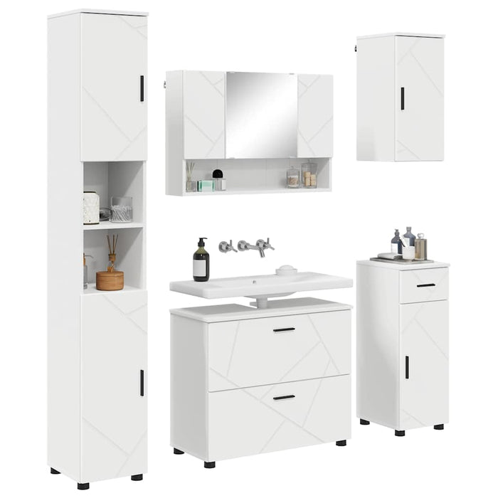 Set de mobilier pentru baie 5 pcs Alb Lemn aranjat și metal WALTI