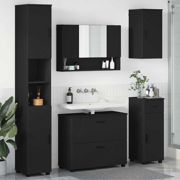 Set de mobilier pentru baie 5 pcs Negru Lemn aranjat și metal WALTI