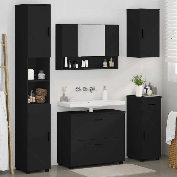 Set de mobilier pentru baie 5 pcs Negru Lemn aranjat și metal WALTI