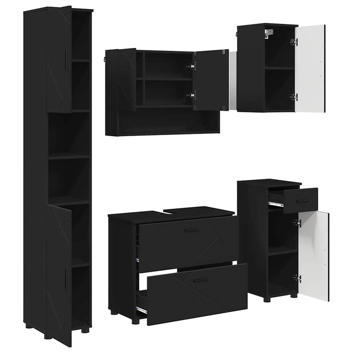 Set de mobilier pentru baie 5 pcs Negru Lemn aranjat și metal WALTI