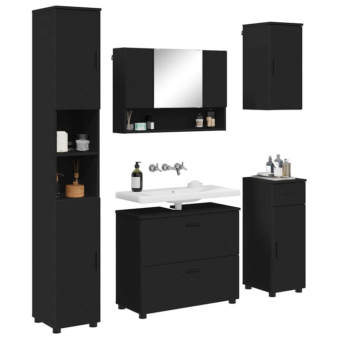 Set de mobilier pentru baie 5 pcs Negru Lemn aranjat și metal WALTI