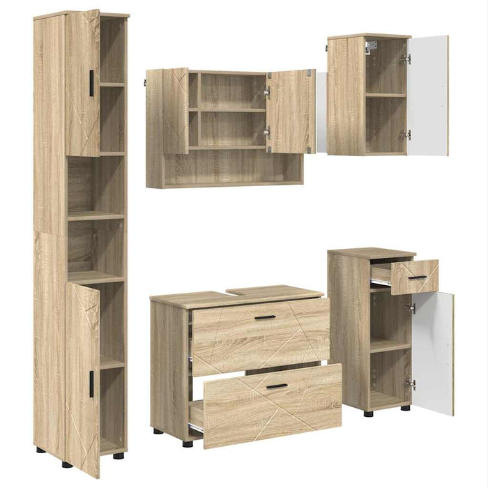 Set de mobilier pentru baie cu sertar 5 pcs Stejar Sonoma - WALTI WALTI