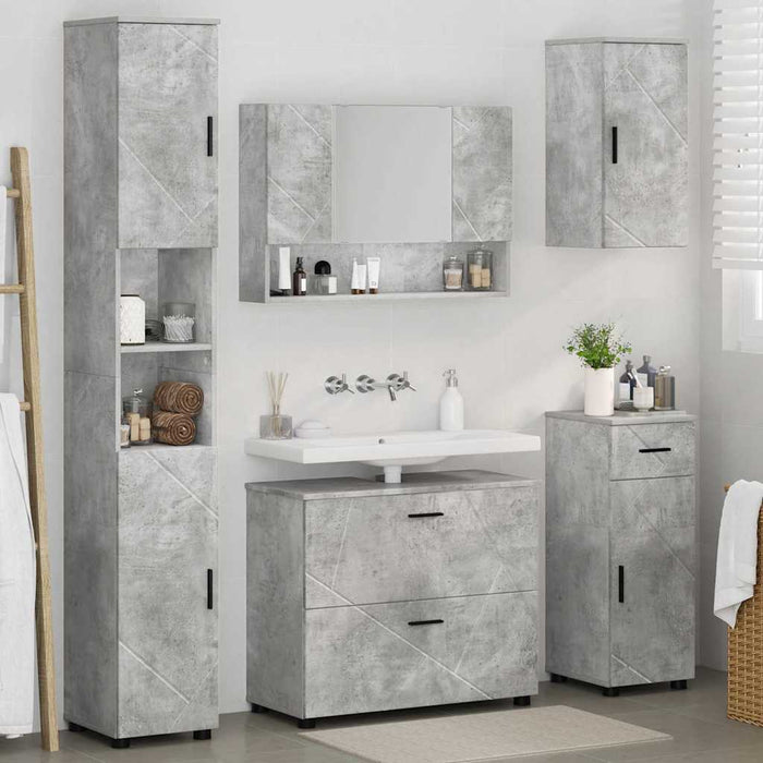 Set de mobilier pentru baie cu sertar 5 pcs Gri din beton WALTI