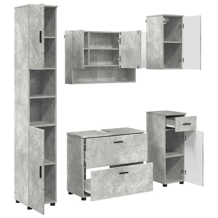 Set de mobilier pentru baie cu sertar 5 pcs Gri din beton WALTI