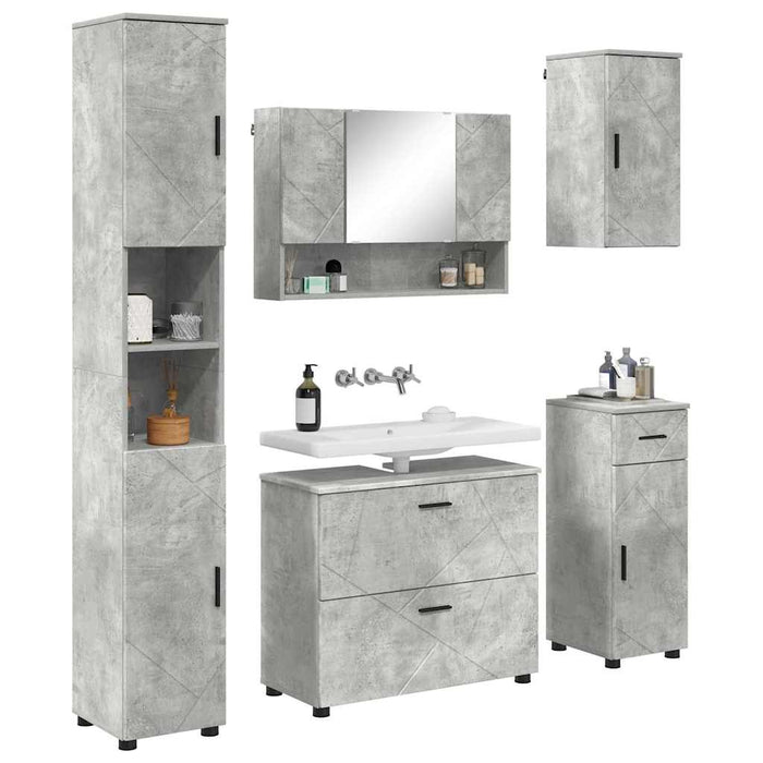 Set de mobilier pentru baie cu sertar 5 pcs Gri din beton WALTI