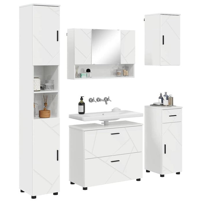 Set de mobilier pentru baie cu sertar cu raft 5 pcs Alb lucios WALTI