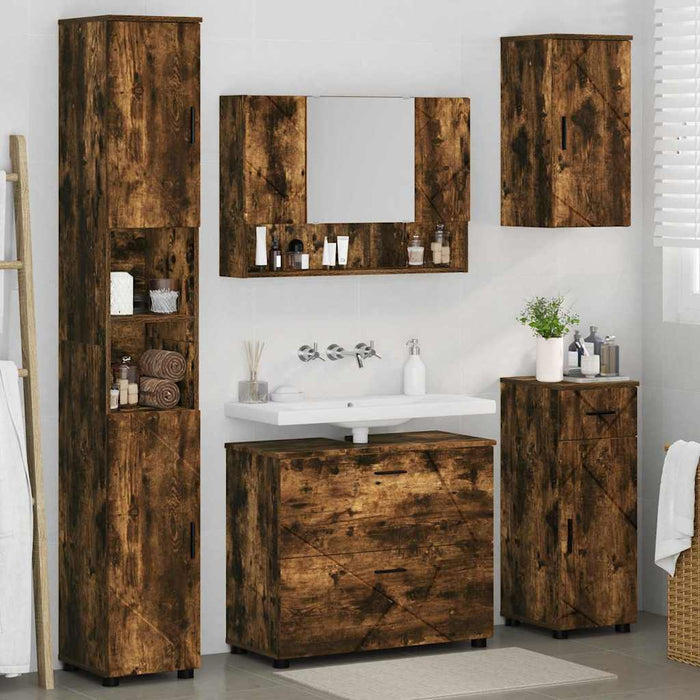 Set de mobilier pentru baie 5 buc. Stejar fumuriu - WALTI WALTI