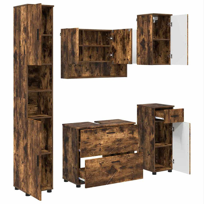 Set de mobilier pentru baie 5 buc. Stejar fumuriu - WALTI WALTI
