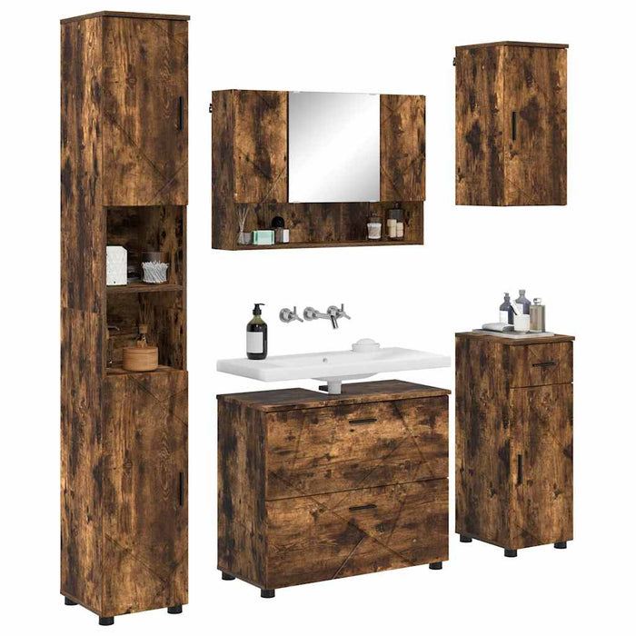 Set de mobilier pentru baie 5 buc. Stejar fumuriu - WALTI WALTI