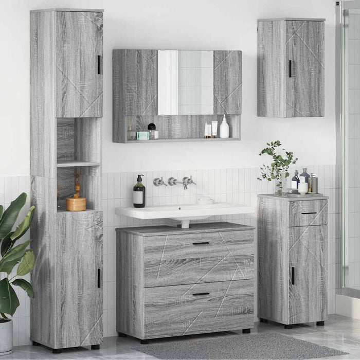 Set de mobilier pentru baie cu sertar cu raft 5 pcs Gri Sonoma WALTI