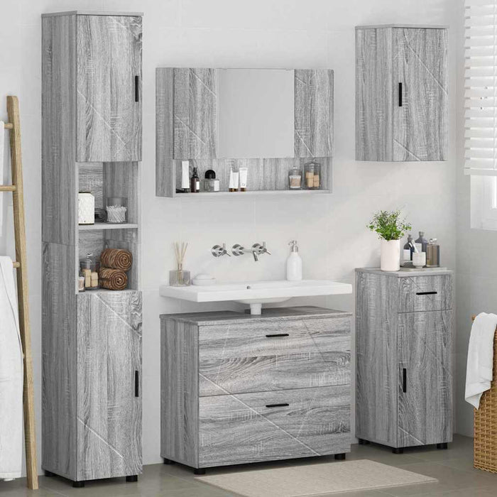 Set de mobilier pentru baie cu sertar cu raft 5 pcs Gri Sonoma WALTI