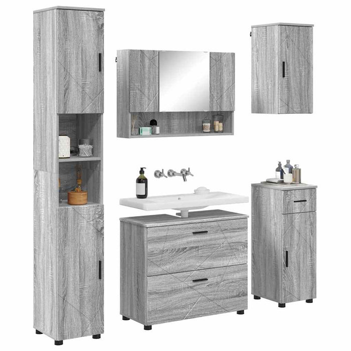 Set de mobilier pentru baie cu sertar cu raft 5 pcs Gri Sonoma WALTI