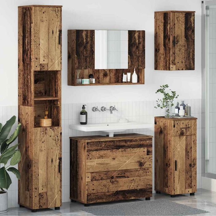 Set de mobilier pentru baie cu sertar cu raft 5 pcs Lemn Vechi - WALTI WALTI