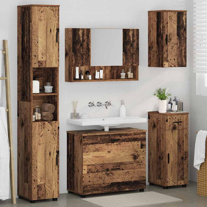 Set de mobilier pentru baie cu sertar cu raft 5 pcs Lemn Vechi - WALTI WALTI