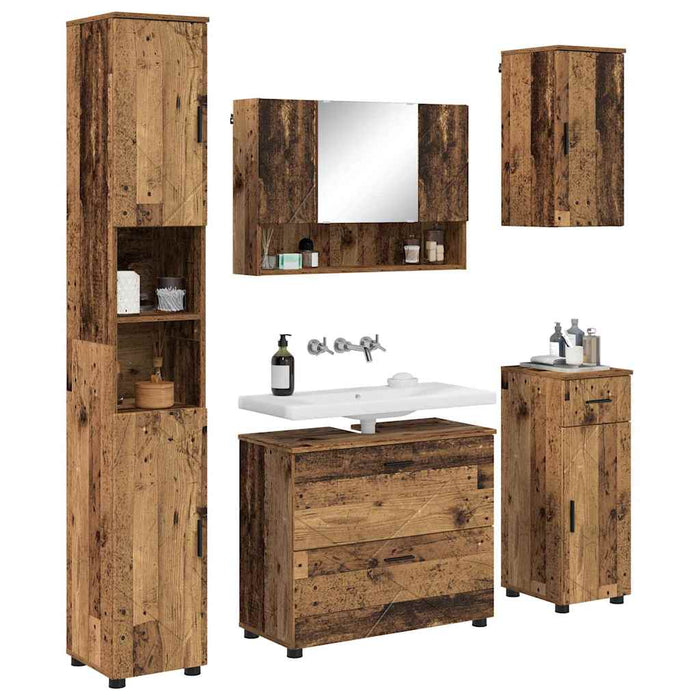 Set de mobilier pentru baie cu sertar cu raft 5 pcs Lemn Vechi - WALTI WALTI