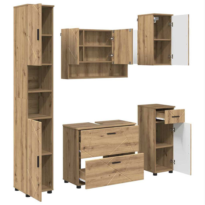 Set de mobilier pentru baie 5 buc. Stejar Artizanal WALTI