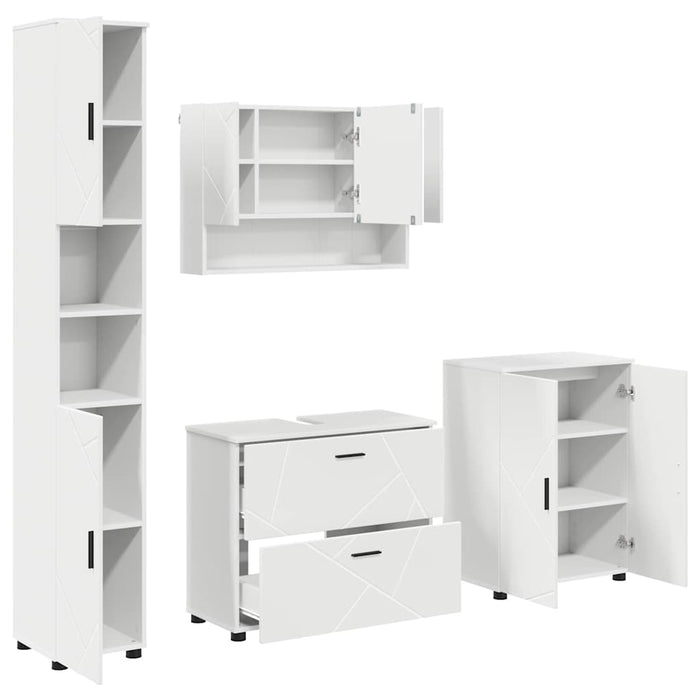Set de mobilier pentru baie 4 pcs Alb Lemn aranjat și metal WALTI