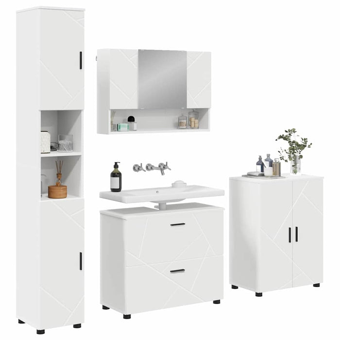 Set de mobilier pentru baie 4 pcs Alb Lemn aranjat și metal WALTI