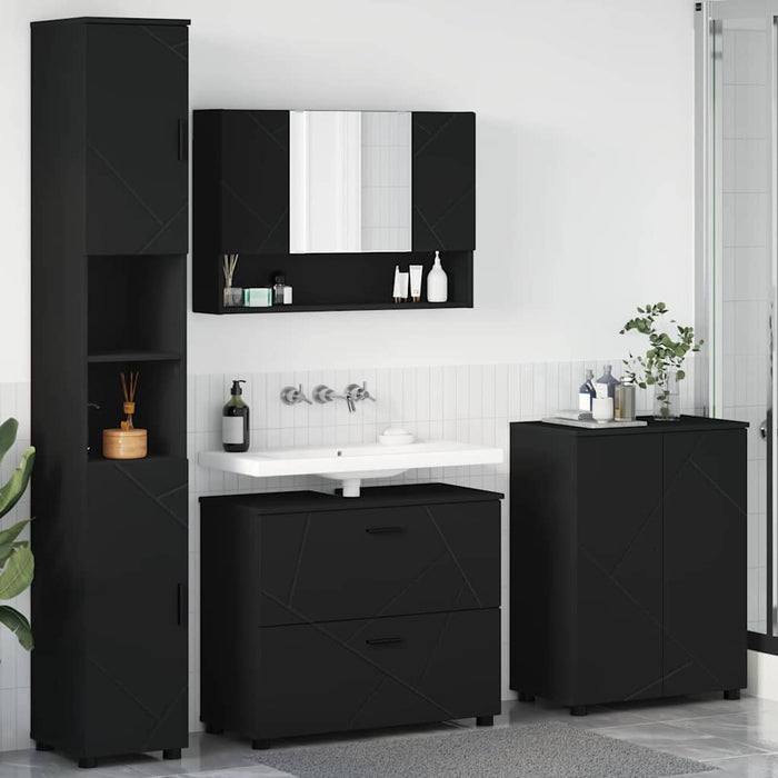 Set de mobilier pentru baie 4 pcs Negru Lemn aranjat și metal WALTI