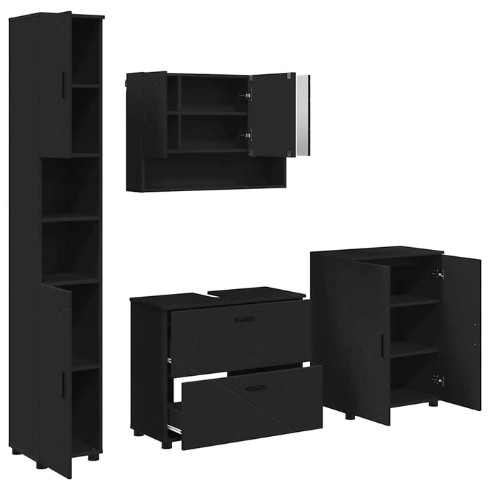 Set de mobilier pentru baie 4 pcs Negru Lemn aranjat și metal WALTI