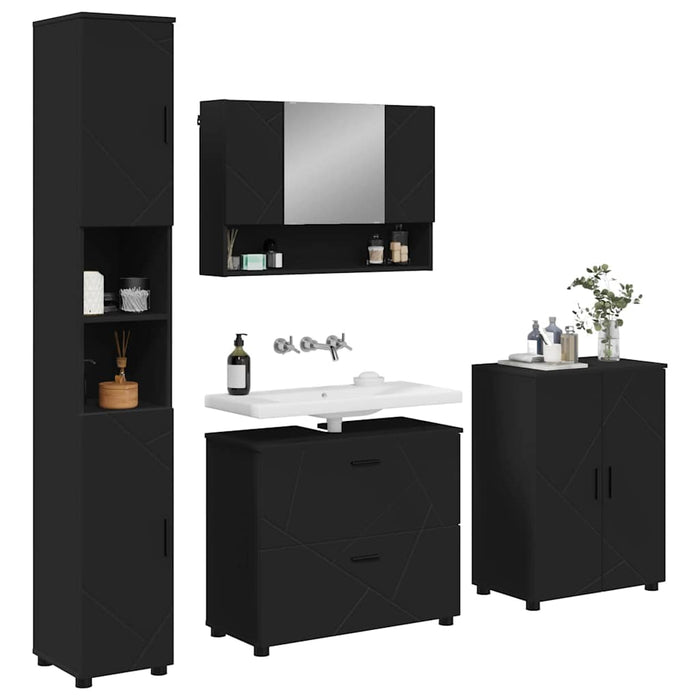 Set de mobilier pentru baie 4 pcs Negru Lemn aranjat și metal WALTI