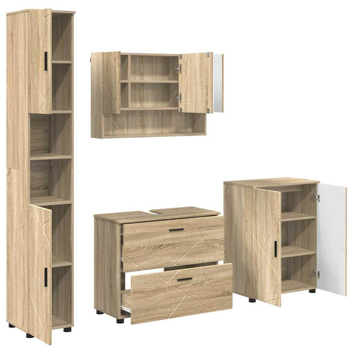 Set de mobilier pentru baie cu sertar 4 pcs Stejar Sonoma WALTI
